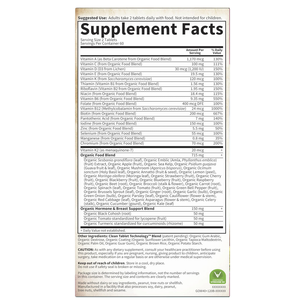 Garden of Life Multivitamin for Women 40 Plus, Organics Womens Vitamins, Hormone & Breast Health Support Blend, Vegan, 120 Tablets