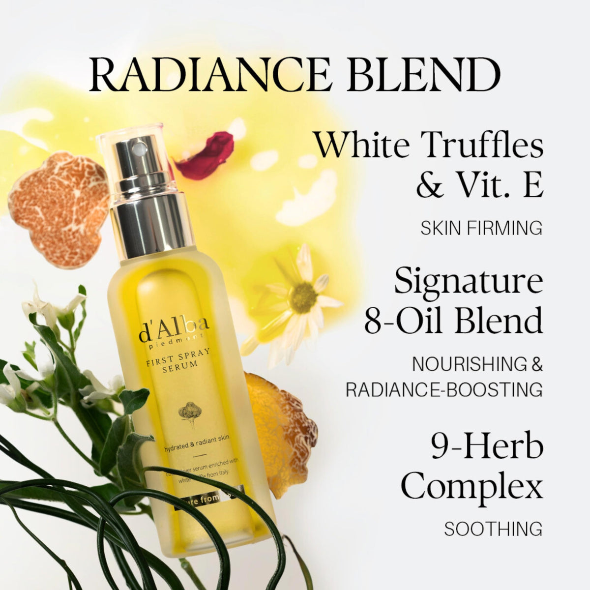 d'alba Piedmont Italian White Truffle First Spray Serum, Vegan Skin Care, Light-weight Face Moisturizer, Glow Serum for Radiant Skin, Non Comedogenic, All In One Mist, Korean Skin Care (3.38 fl oz.)