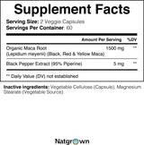 Natgrown Organic Maca Root Powder Capsules - Black, Red & Yellow - 1500 mg per Serving - Gelatinized Peruvian Maca Supplement - Non-GMO, Gluten-Free, Vegan - (120 Count)