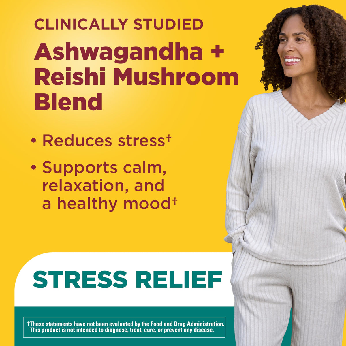 Nature Made Ashwagandha KSM 66 + Reishi Mushroom Capsules, Stress Relief Blend Ashwagandha and Mushroom Supplement, 60 Capsules, 30 Day Supply