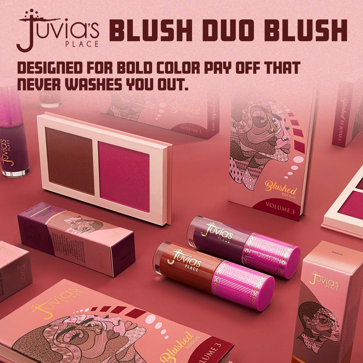 Juvia's Place Blushed Duo Blush Volume3 - Two Tone Pigmented Buildable Pressed Mineral Powder - Rosy Natural Cheeks Matte Fresh Finish for All Skin Color