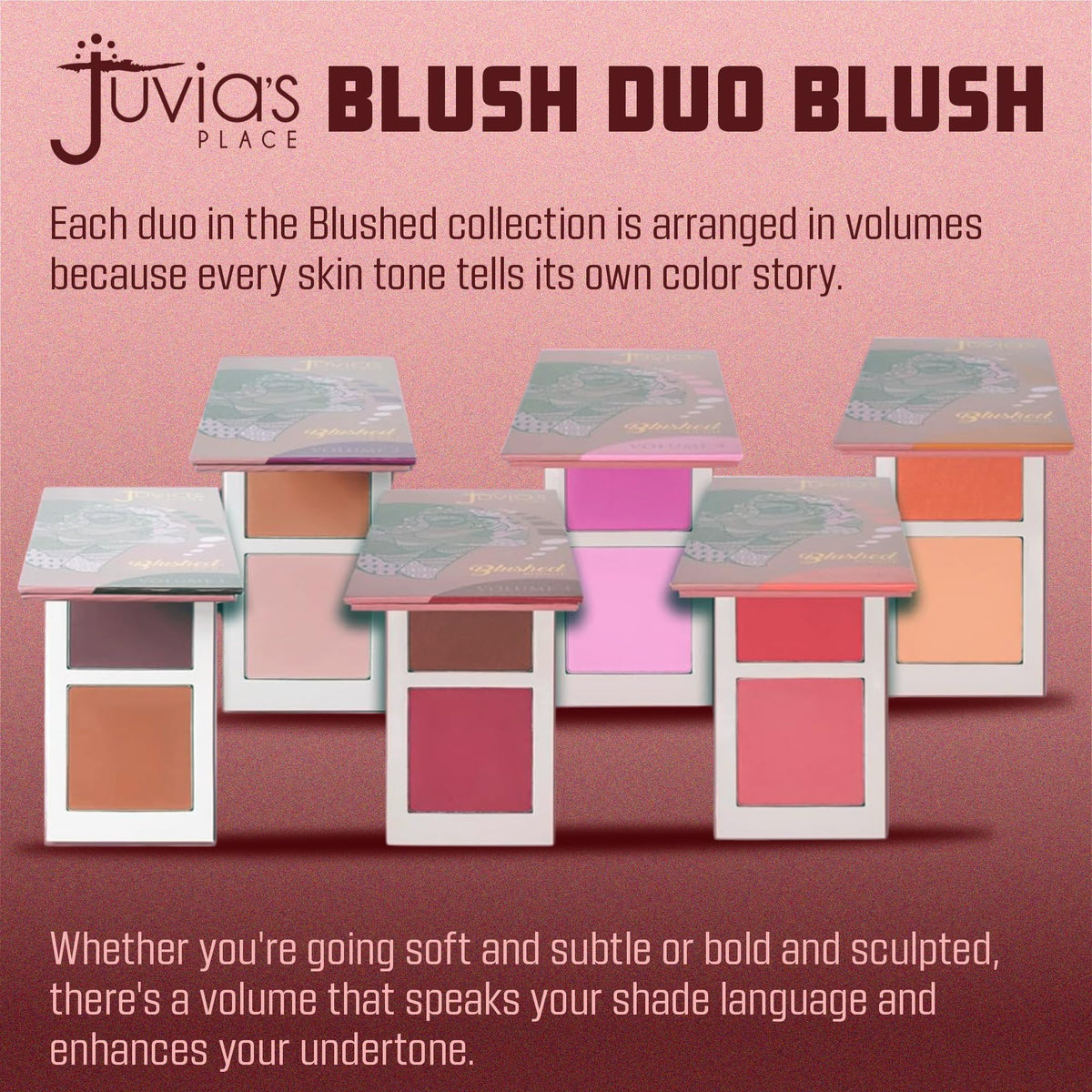 Juvia's Place Blushed Duo Blush Volume3 - Two Tone Pigmented Buildable Pressed Mineral Powder - Rosy Natural Cheeks Matte Fresh Finish for All Skin Color