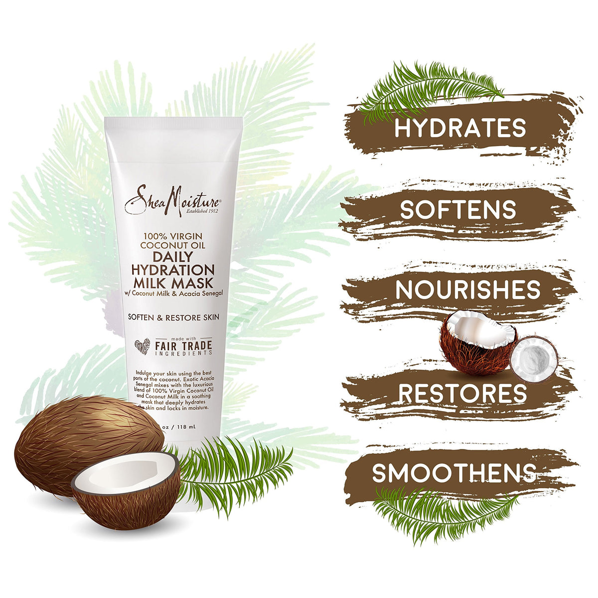 100% Virgin Coconut Oil Daily Hydration Milk Mask by Shea Moisture for Unisex - 4 oz Mask
