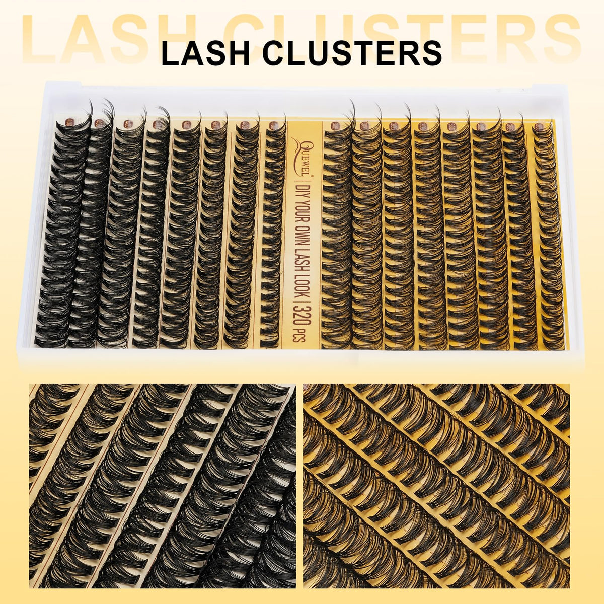 QUEWEL Lash Clusters Kit, 320 Pcs 30D+40D Lash Cluster Eyelash Extensions 9-16mm Lash Clusters Wispy Kit with Eyelash Clusters Bond and Seal Glue Remover Tweezers (30D+40D Kit)