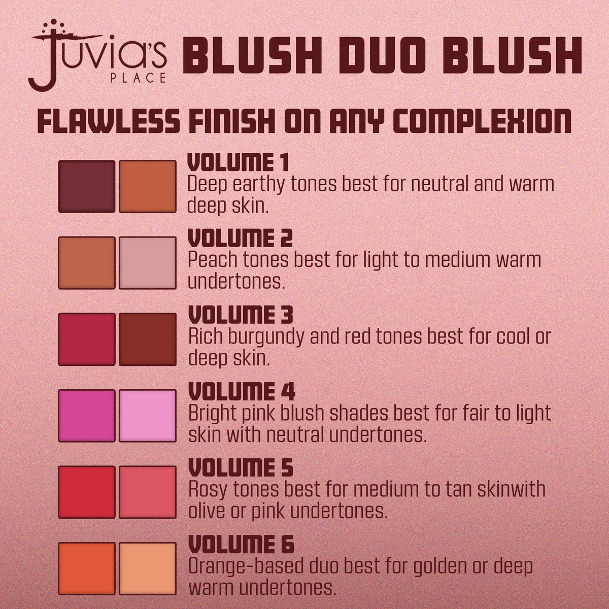 Juvia's Place Blushed Duo Blush Volume3 - Two Tone Pigmented Buildable Pressed Mineral Powder - Rosy Natural Cheeks Matte Fresh Finish for All Skin Color