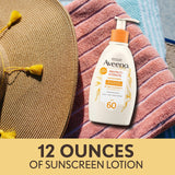 Aveeno Protect + Hydrate Sunscreen Moisturizing Lotion with Prebiotic Oat, Broad Spectrum SPF60, Paraben, & Oil Free, Weightless, Water & Sweat Resistant (80-min) for Sensitive Skin, 12 Fl Oz