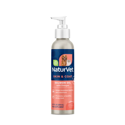 NaturVet – Salmon Oil Skin & Coat Plus Omegas | Supports Healthy Skin & Glossy Coat | Natural Source of Omega-3 & 6 Fatty Acids | for Dogs & Cats (17 oz Oil)